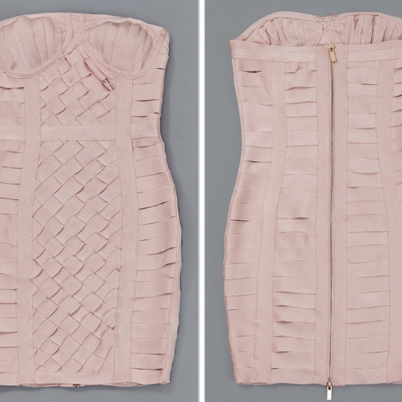 NEW! DESIGNER COUTURE PINK BANDAGE STRAPLESS DRESS - Picture 13 of 16